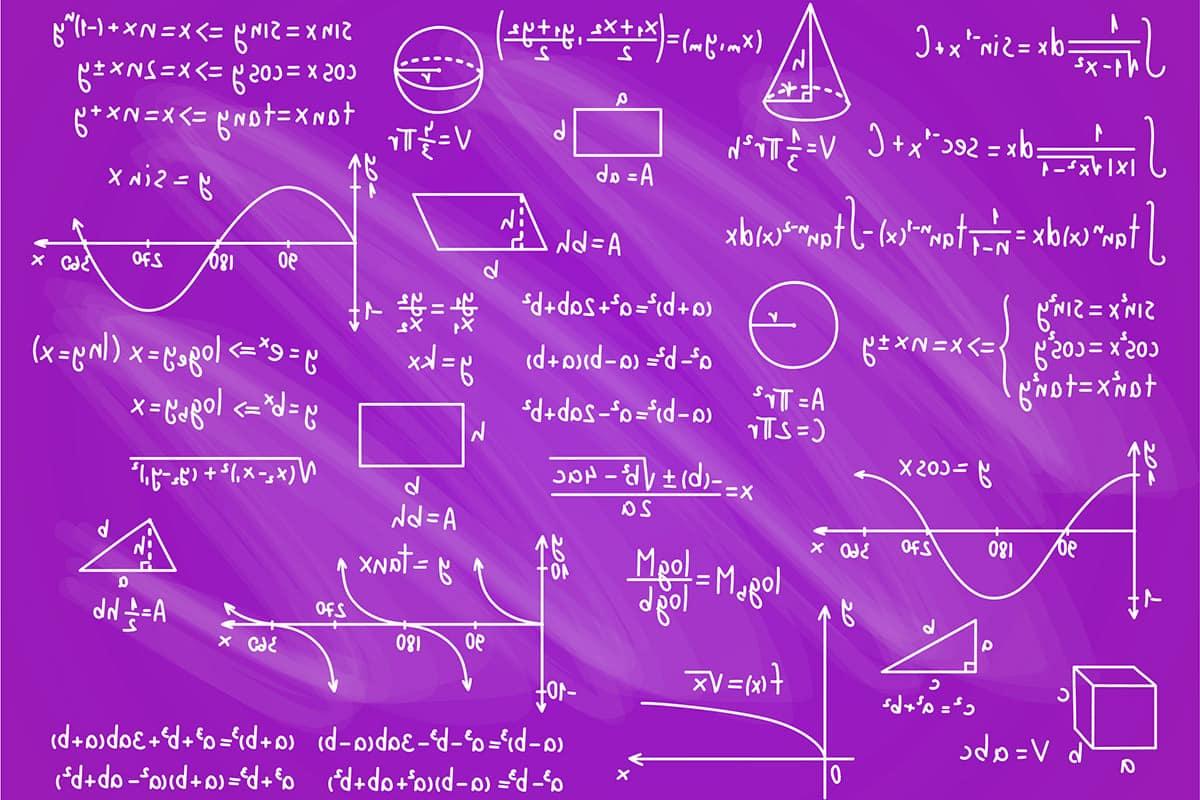 display of various complex mathematical equations on a board